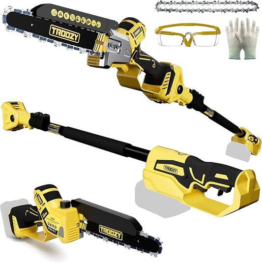 Cordless Pole Saw, 8-INCH 2-IN-1 Chainsaw, Electric Tree Trimmer with 9FT Telescopic Pole, 180°Angle for Tree Branches Pruning & Wood Cutting,Compatible with Makita Battery (no battery)