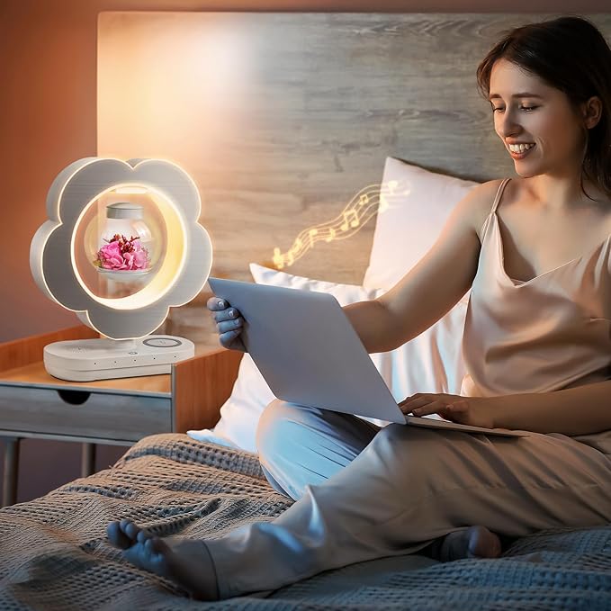 LoveLin Floral Preserved Rose Flowers with Bluetooth Speakers, 5W Magnetic Levitation Table Lamp with Variable Color LED Light, Unique Forever Flower Gift for Women, Girls, Mother and Grandma
