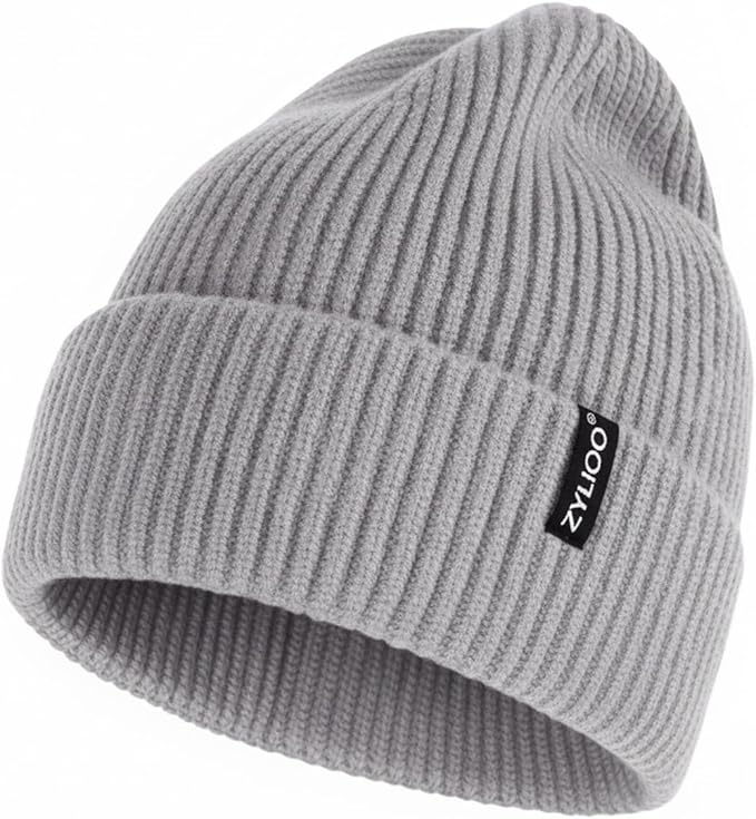 Zylioo Oversize Beanie Hats, XXL Big Size Ribbed Knit Cuffed Winter Hat for Cold Weather, Warm Skull Watch Cap
