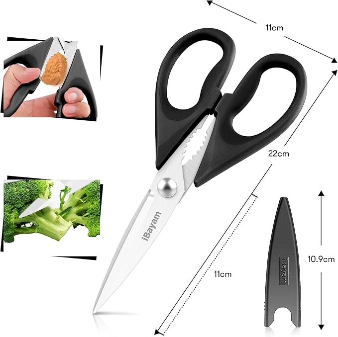 iBayam All Purpose Kitchen Shears with Protective Sheath Durable Stainless Steel Scissors, Dishwasher Safe, Soft Grip Comfort Handle