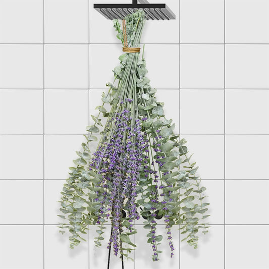 Glicrili 68 PCS Dried Eucalyptus Stems & Lavender Flowers Bundle for Shower,17'' Natural Real Live Eucalyptus Leaves & Aromatic Lavender Shower Plant, Mother's Day, Home Decoration,Fragrance