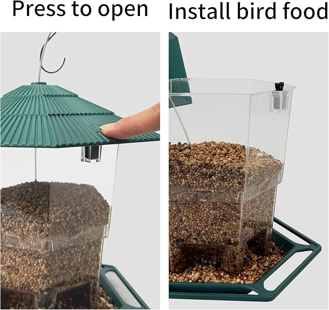 Bird Feeder for Outdoors Hanging,Green Hanging Wild Bird Feeders with S Hook for Blue Bird, Cardinals, Finches,Wild Birds Seed Feeder, As Gift for Bird Lovers