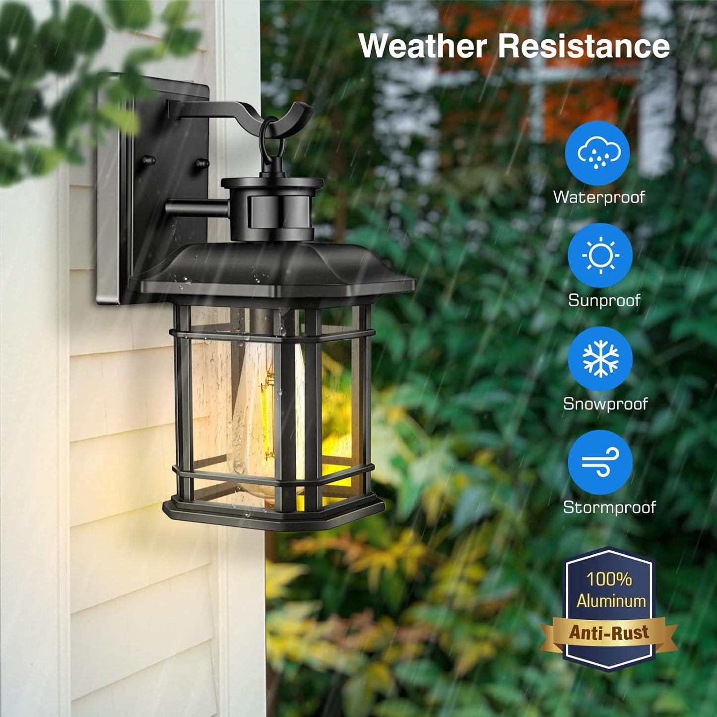 Outdoor Light Fixture With Motion Sensor, Dusk To Dawn Modern Exterior Porch Lights Wall Mount, Anti-rust 100% Aluminum Outdoor Wall Lantern, Black Farmhouse outdoor wall light For Garage Backyard