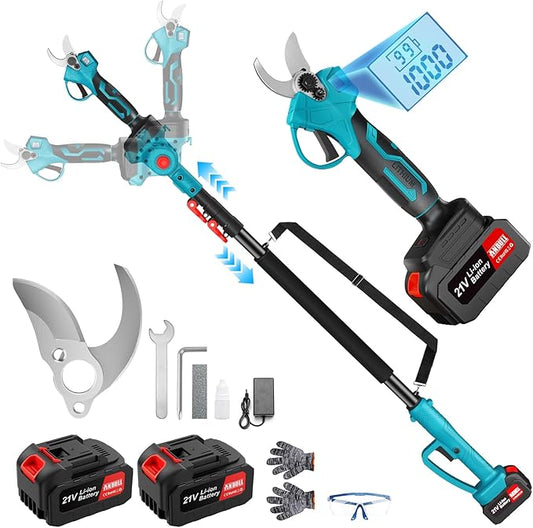 ANBULL 2-in-1 Pole Pruning Shears Cordless, 1.6" Cutting Diameter Cordless Pruner with 15.3FT Reach Extension Pole, Brushless Motor, 2×21V 4.0Ah Battery Powered Pole Pruner for Tree Trimming Garden