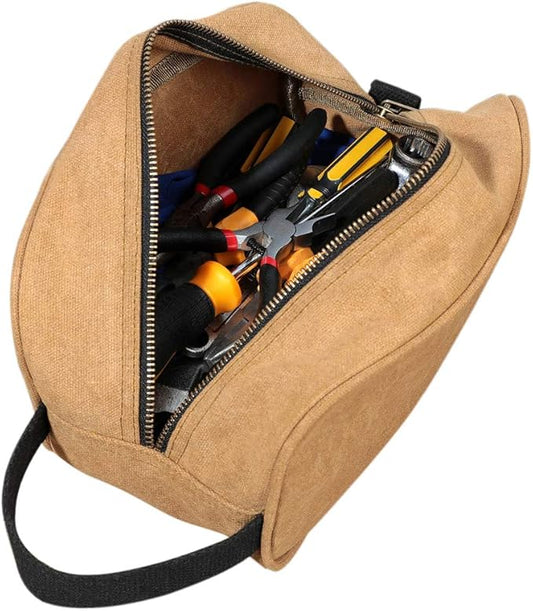 Heavy Duty 16 OZ Waxed Canvas Tool Bag, Multi-purpose Tool Pouch Tote Bags (Khaki)