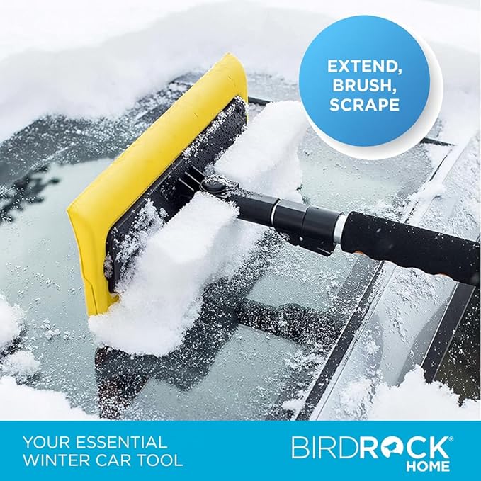 BIRDROCK HOME 39" Extendable Car Snow Brush with Detachable Wide Ice Scraper | 14" Foam Head for Windshield & Paint Safety | Lightweight Body, Ergonomic Grip | Ideal for Cars SUV & Small Trucks Yellow