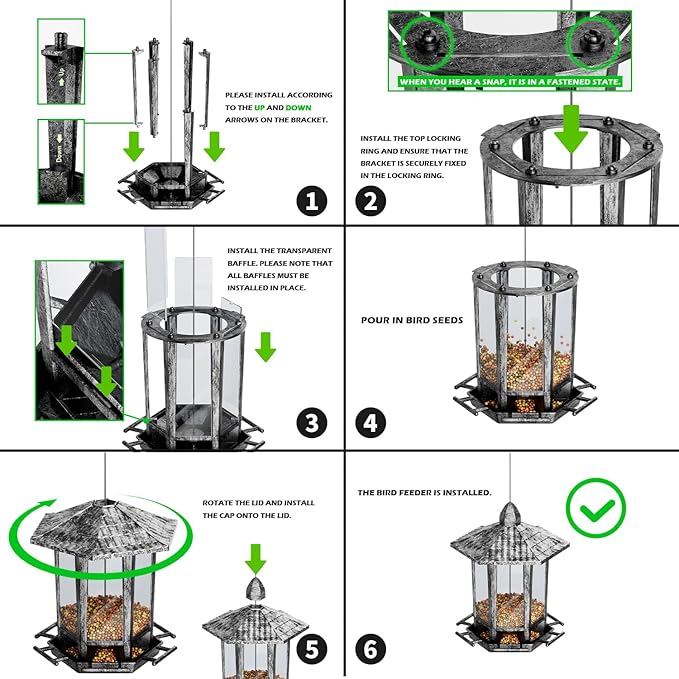 Birdream 2 Pack Bird Feeders for Outdoor, Retro Pagoda Design Fun Installation Bird Feeder, Attracting Wild Birds Chickadees Goldfinches Cardinals Finches and Sparrows - Retro Silver
