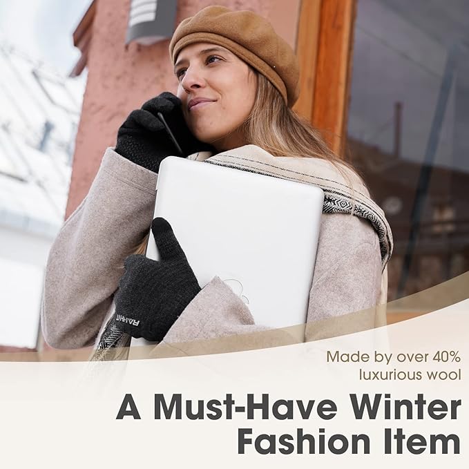 Rahhint Wool Winter Gloves Men Women Fleece lined Knit Gloves with Touchscreen Fingers Insulated Gloves Keep Hand Warm Gift