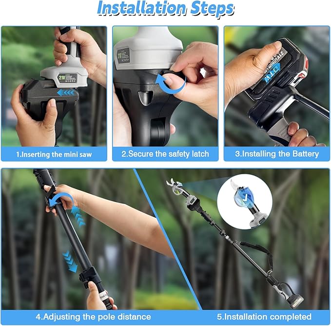 2-in-1Electric Pruning Shears with Pole,Cordless Pruning Shears with LCD Display＆SK7 Blades-Adjustable Cutting Diameter0.59-1.2"＆21V 2 x 3.0Ah Rechargeable Batteries,LCD Display.For Tree Branch(Gray)