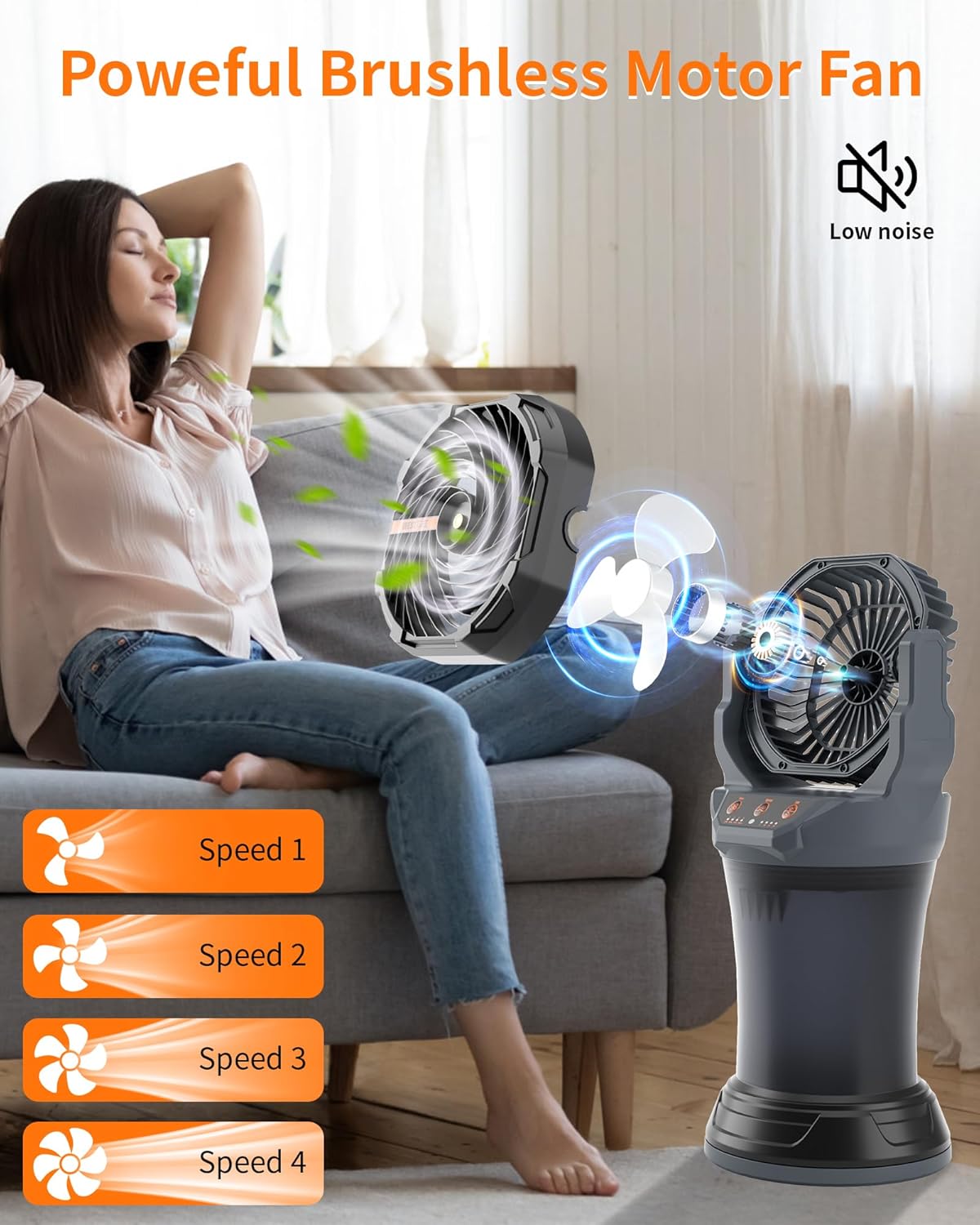 Portable Misting Fan with Large Battery Fan-Rechargeable Outdoor Misting Cooling Fans with 2L Water Tank,RGB Lights,4 Speeds & Spray Modes-for Patio, Camping, Beach, Workshop (Gray- Black)
