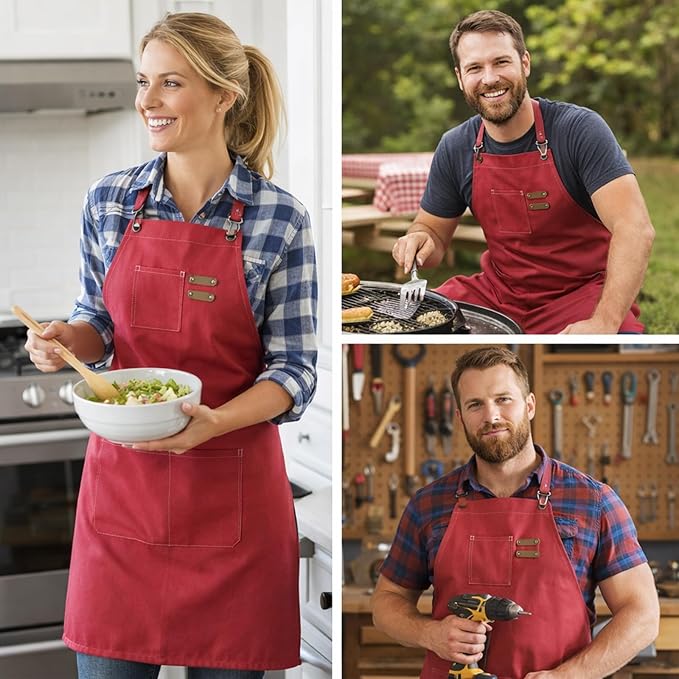 Chef Aprons for Men Canvas Apron with Large Pockets and Adjustable Neck Strap for Cooking,BBQ, Gardening