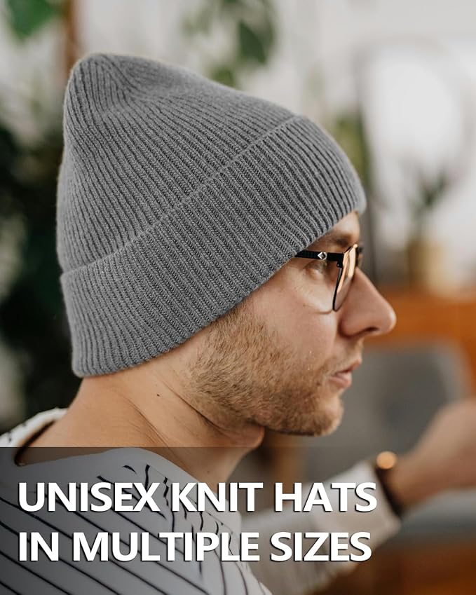 Zylioo Oversize Beanie Hats, XXL Big Size Ribbed Knit Cuffed Winter Hat for Cold Weather, Warm Skull Watch Cap