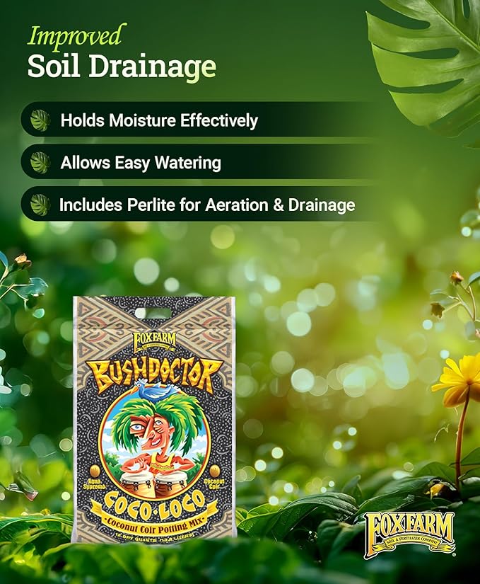 FoxFarm BushDoctor Coco Loco Soil Potting Mix, Triple-Washed for Reduced Salt, Retains Water, Includes Bat Guano & Earthworm Castings - Ideal for All Gardens 12 Quart (2 Pack)