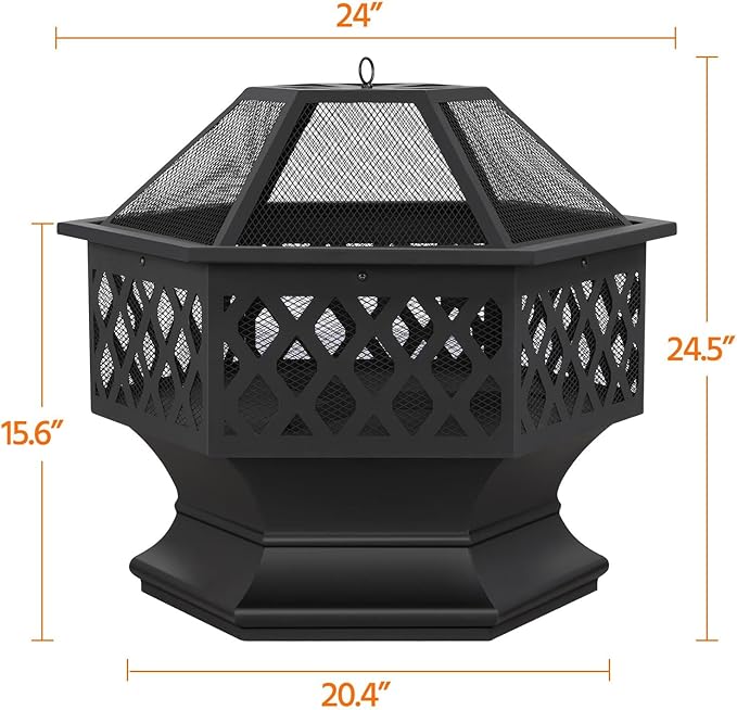 Yaheetech Fire Pit Fire Pits for Outside 24in Hex Shaped Firepit Bowl with Spark Screen & Poker for Patio Backyard Garden Picnic Bonfire Camping