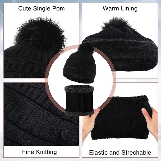 5 Pieces Women Winter Warm Set Knit Beanie Hat Scarf Touchscreen Gloves Earmuffs Stockings 5 in 1 Ski Outing Set for Gift