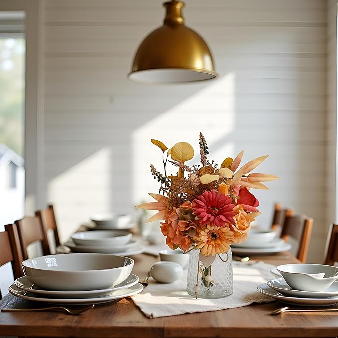 Autumn Artificial Flower Bouquet in Vase, Fall Silk Flower Arrangement, Faux Floral Centerpiece for Home Decor, Table Centerpiece for Autumn, Living Room Office Decoration