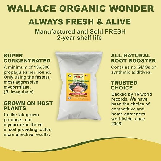 Wallace Organic Wonder Mycorrhizal Inoculant (50 lbs) - Mycorrhizal Fungi - Super Concentrated - Fresh Mycorrhizae for Plants, Garden Soil, & Potting Soil - Organic Root Stimulator for Plant Growth