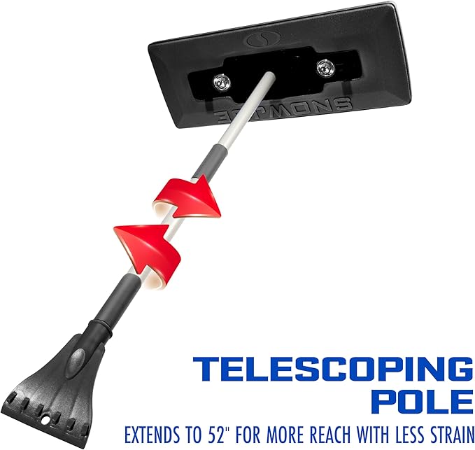 Snow Joe SJBLZD-LED-BLK 4-In-1 Telescoping Snow Broom + Ice Scraper, 18-Inch Scratch Free Foam Head, w/ LED Headlights, Black