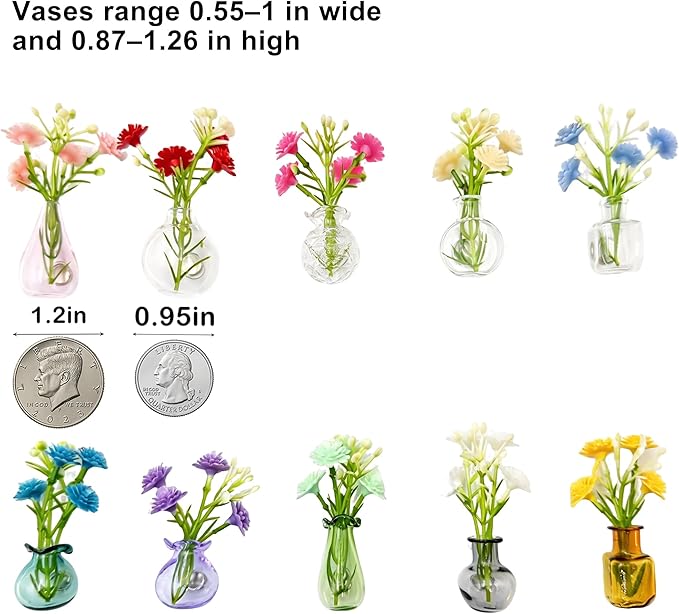 10pack Cute Mini Vase Magnets for Fridge, Tiny Magnetic Glass Vases Refrigerator Accessories, Real Flowers Pot Magnet, Funny Aesthetic Plant Pot Locker Office Kitchen Decoration, Small Magnet Bud