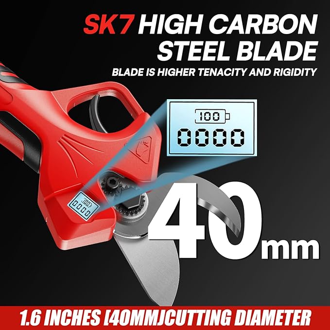 2-in-1 Pole Pruning Shears,1.6" Cutting Diameter, Cordless Electric Pruning Shears with Extension Pole,2×2.0Ah Battery Powered Pruner for Tree Trimming (2 Set Blades&Battery Charger Included)
