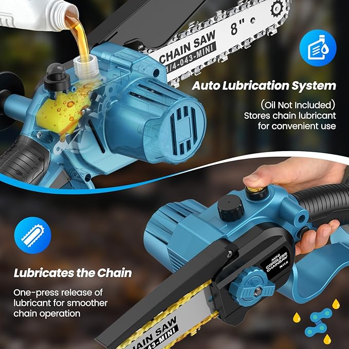 Mini Chainsaw Cordless, 8 Inch & 6 Inch Electric Chain Saw with 2*4000mAh Batteries, Battery Powered Handheld Chain Saw for Trees Trimming Cutter Small Chainsaw Gift for Men Father Husband Male Gadget