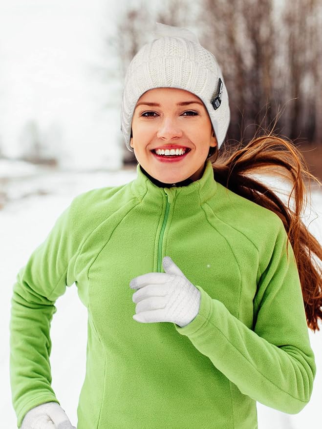 5 Pieces Women Winter Warm Set Knit Beanie Hat Scarf Touchscreen Gloves Earmuffs Stockings 5 in 1 Ski Outing Set for Gift