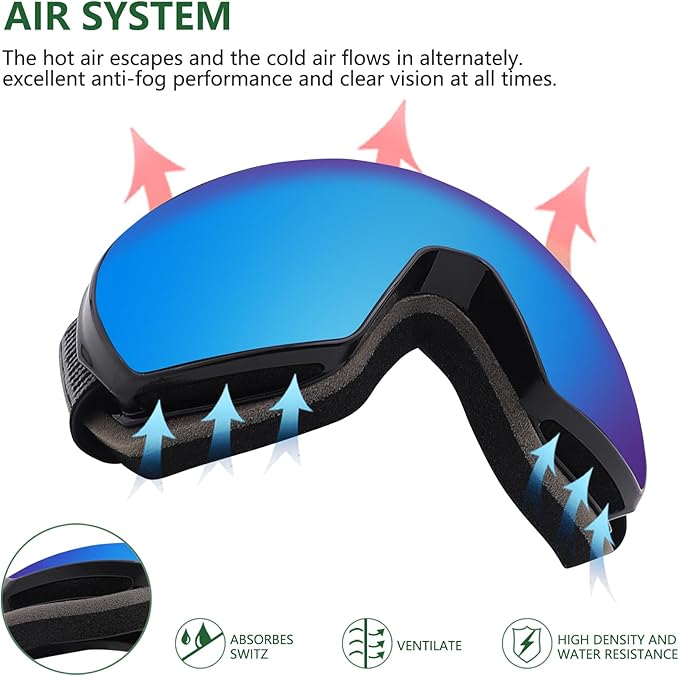 OULAIQI OTG Ski Goggles UV400 Anti-Fog Snowboard Glasses for Men Women Youth- Perfect for Skiing, Snowboarding,Winter Sports