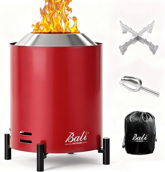 BALI OUTDOORS 6.5 inch Tabletop Fire Pit Round, Stainless Steel Table Top Firepit Small, Outdoor Smokeless Firepit Portable, Red