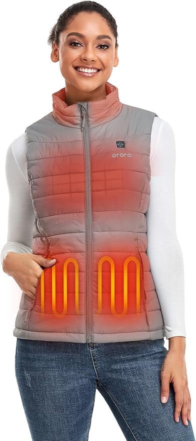 ORORO Women's Lightweight Heated Vest with USB-C Rechargeable Battery, Puffer Classic Heating Vest