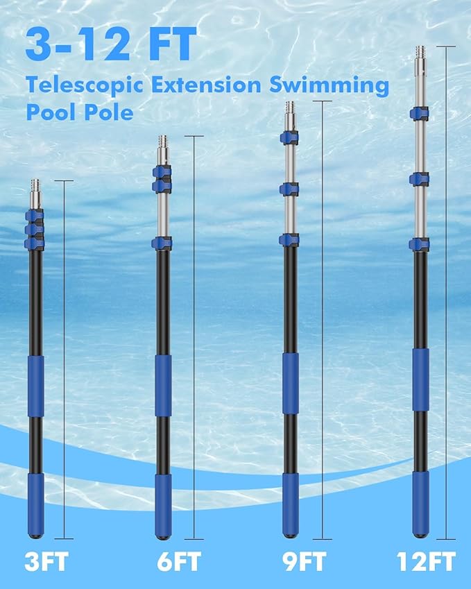 Pool Pole,Extension Telescoping Pole for Swimming Pool Cleaning Poles,Telescopic Heavy Duty Aluminium Alloy (12 FT)