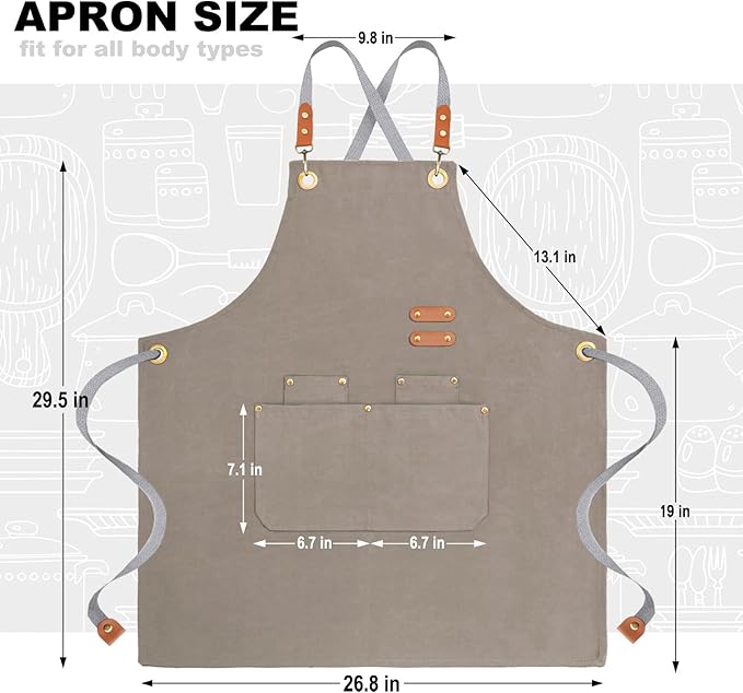 chef apron bib tool apron for man woman cross back straps with 4 pockets for kitchen cooking gardening baking working