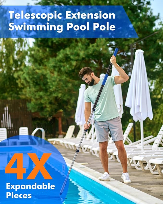 Pool Pole Telescopic 16FT Heavy Duty Upgraded Aluminum, 16 Ft Extension/Extendable Telescoping Tool for Above Ground/Inground Swimming Cleaning Supplies Accessories, Leaf Skimmer/Brush/Net/Vacuum/Mesh