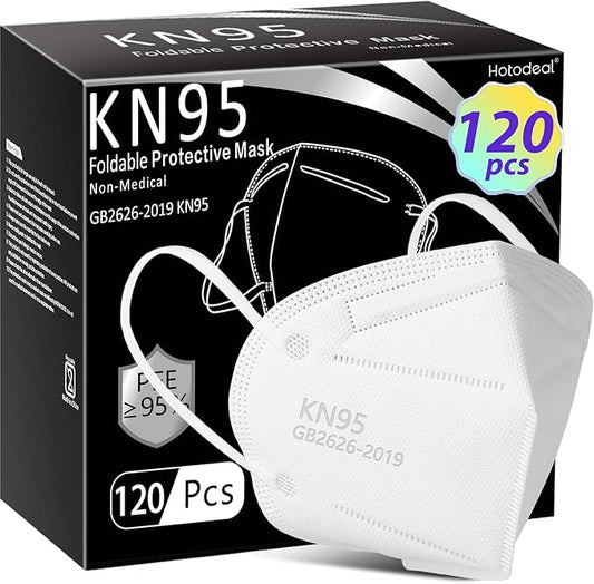 Hotodeal KN95 Face Mask 120 Pcs,White KN95 Mask,5 Layers Cup Dust Mask,for Men,Women,Healthcare Worker