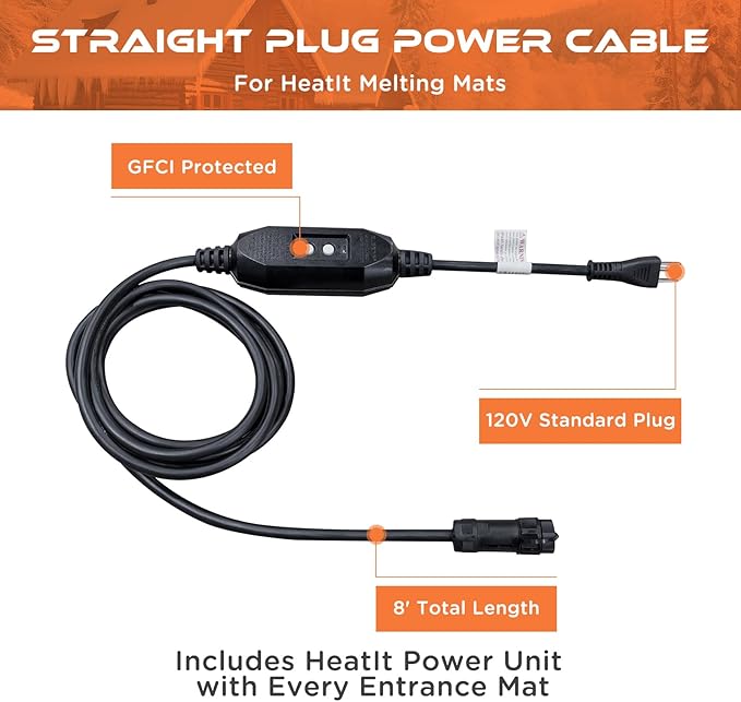 HEATIT Heated Snow Melting Mats, Heated Outdoor Rubber Mats for Entrances, Snow Melting and Ice Melting Mats for Sidewalks,Includes,Power Cable with Straight Plugt (24" X 40")