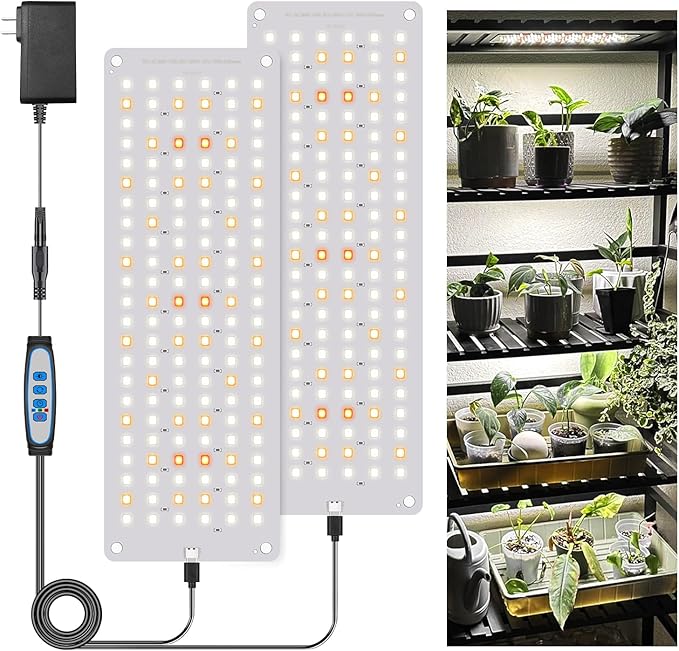 Garpsen Grow Lights - 276 LED Full Spectrum Plant Light with Auto Timer (6/12/16H), 3 Color Modes & 5 Dimmable Levels, 24W UL Adapter Growing Lamp Panel for Indoor Plant Stand (2 Panels)