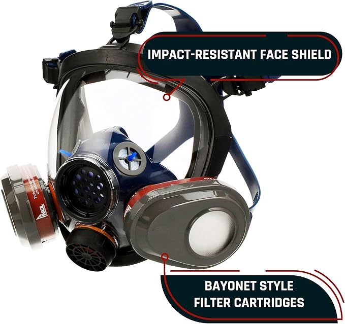Parcil Distribution Full Face Respirator Mask - Air Purifying, Organic Vapor & Particulate - Industrial Use - CE Tested