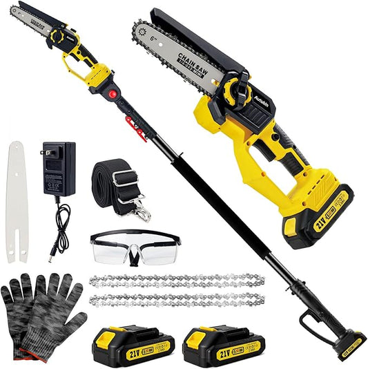2-in-1 Electric Pole Saws for Tree Trimming, 1200W Brushless Cordless Pole Saw & 6 Inch Mini Chainsaw,16 Ft Max Reach & Multi-Angle, Tree Trimmer Branch Cutter Limb Pruner with 2 Batteries