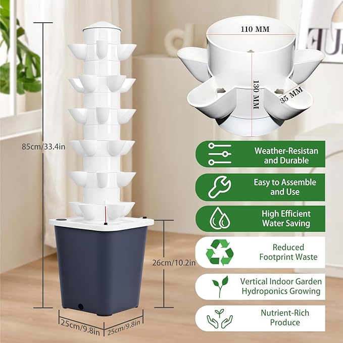 Hydroponics Growing System, 30-Plants Indoor Vertical Tower Garden System Kit, Hydroponic Growing Tower with 10L Tank & Visual Water Level, Hydroponic Germination Kit for Gardening Lover