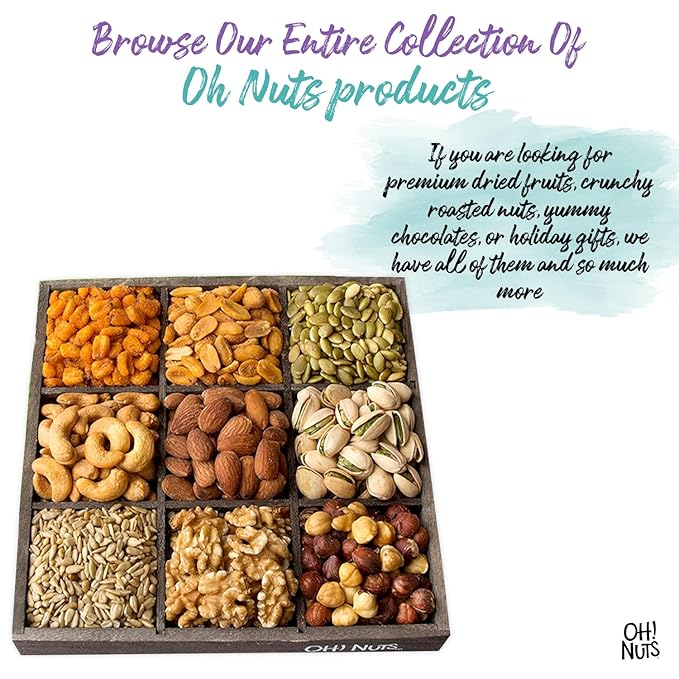 Oh! Nuts 9 Variety Nuts Gift Basket - Healthy Gift Baskets - Gourmet Assorted Nuts Tray - Gift Box for Holiday, Movie Night, Corporate, Families - Gift Ideas for Men and Women