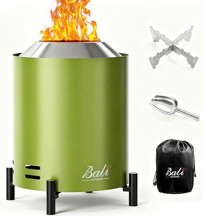 BALI OUTDOORS 6.5 inch Tabletop Fire Pit Round, Stainless Steel Table Top Firepit Small, Outdoor Smokeless Firepit Portable, Green