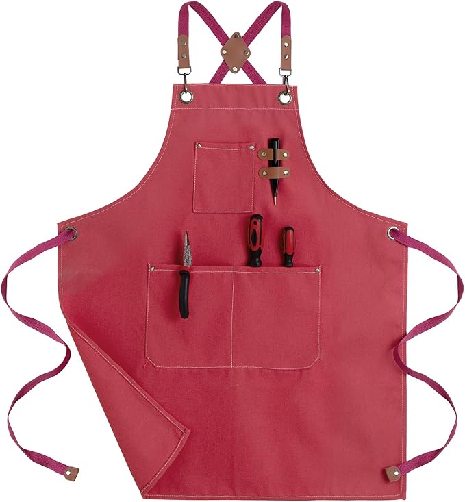 Chef Aprons for Men Canvas Apron with Large Pockets and Adjustable Neck Strap for Cooking,BBQ, Gardening