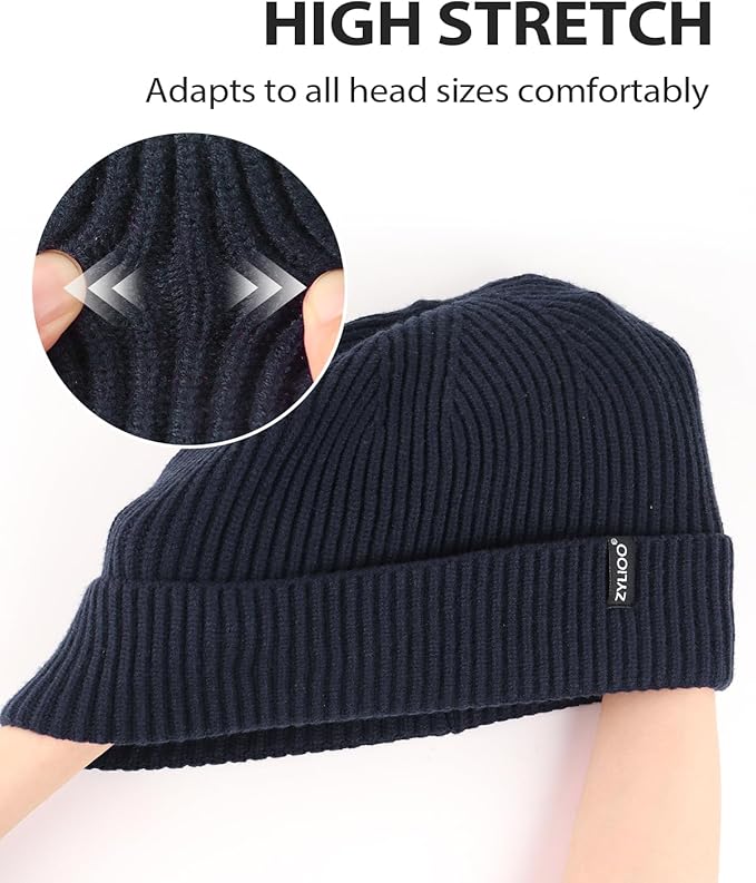 Zylioo Oversize Beanie Hats, XXL Big Size Ribbed Knit Cuffed Winter Hat for Cold Weather, Warm Skull Watch Cap