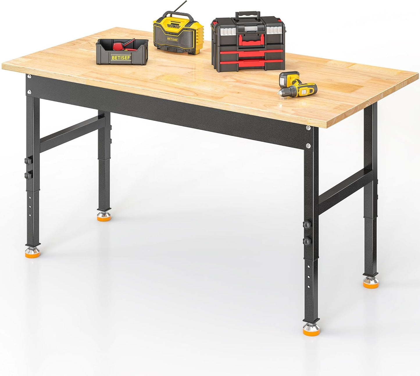 48’’ Work Bench Adjustable Workbench Heavy Duty Work Table with Rubber Pads, 2000 Lbs Capacity Hardwood Work Benches for Garage, Workshop, Office, Home