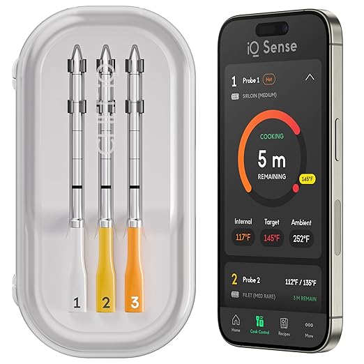 CHEF iQ Sense | Smart Wireless Meat Thermometer | 3 Ultra-Thin Probes | WiFi Unlimited Range | 1000°F Heat Safe | 5 Sensors | BBQ, Grill, Oven, Smoker, Air Fryer | Gen3