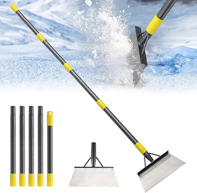 Snow Shovel Ice Scrapers, 60” Garden Flat Shovel for Driveway Snow Ice Removal, Stainless Steel Multifunctional Cleaning Shovels Chopper Floor Scraper for Outdoor Walkway Car