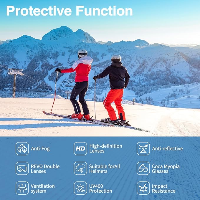 Ski Goggles for Men Women,Frameless UV Protection OTG Anti-fog Snowboard Snow Skating Goggles