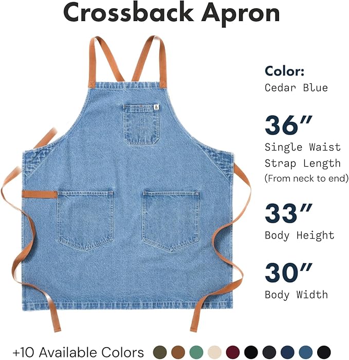 hedley & bennett Crossback Apron - Crossback Chef Apron with Pockets - 100% Cotton Denim, 8oz - Cedar Blue