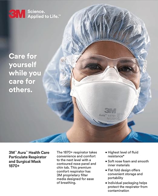 3M Aura Particulate Respirator, 1870+, 1870Plus, NIOSH, N95, Bulk Case of 440