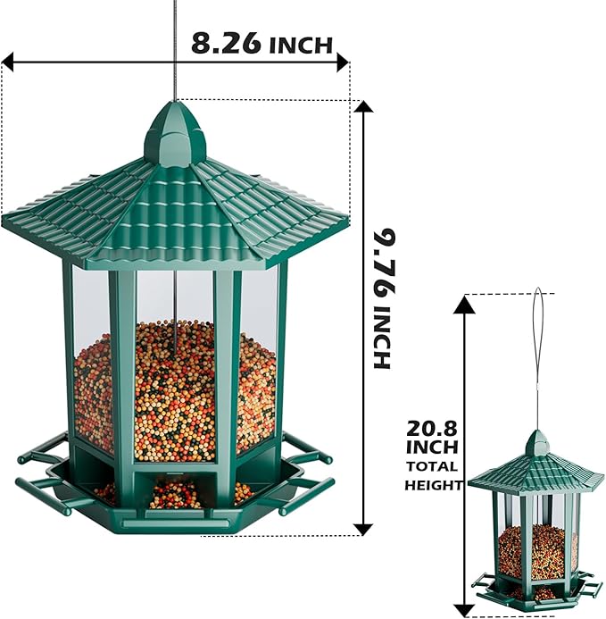 Birdream 4 Pack Bird Feeders for Outdoor Hanging, 10 LB Fun Installation Retro Pagoda Design Bird Feeder, Attracting Wild Birds Chickadees Goldfinches Cardinals Finches and Sparrows (Green)