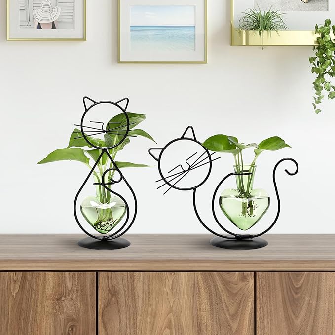Plant Terrarium Plants Propagation Station Cat Lover Gifts for Women Home Office Decor Cat Desk Accessories